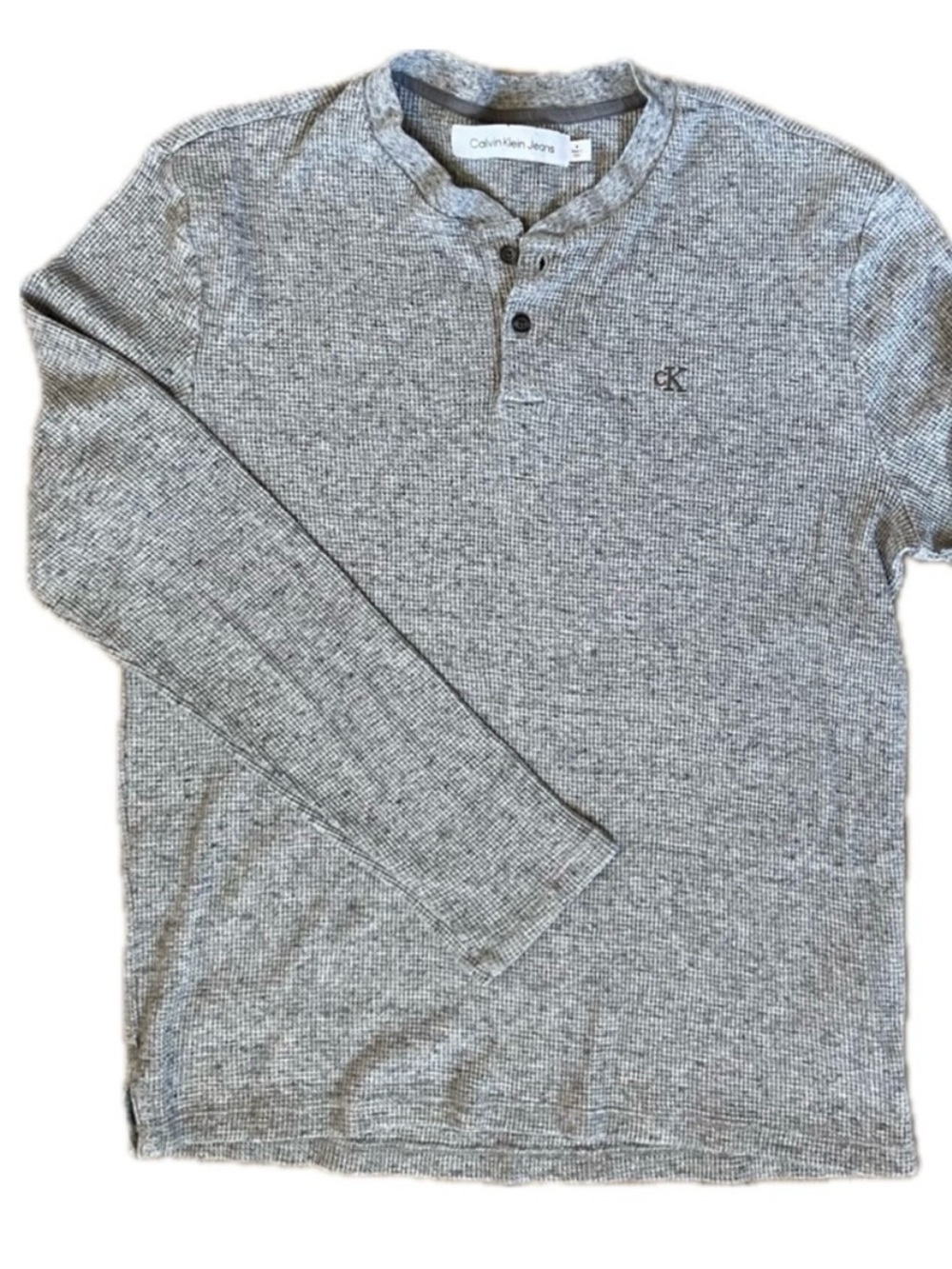 Calvin Klein Jeans Gray Waffle Knit Henley Long Sleeve Shirt Men’s Medium